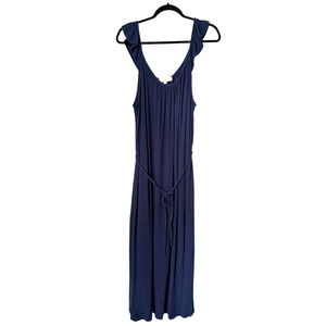Ann Taylor Loft Dress Size XL Navy Gauze Flutter Strap Sleeveless Midi Lagenlook